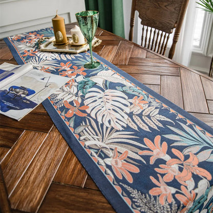 Chemin de table Jacquard en polyester à pampilles style vintage 'Tropical'