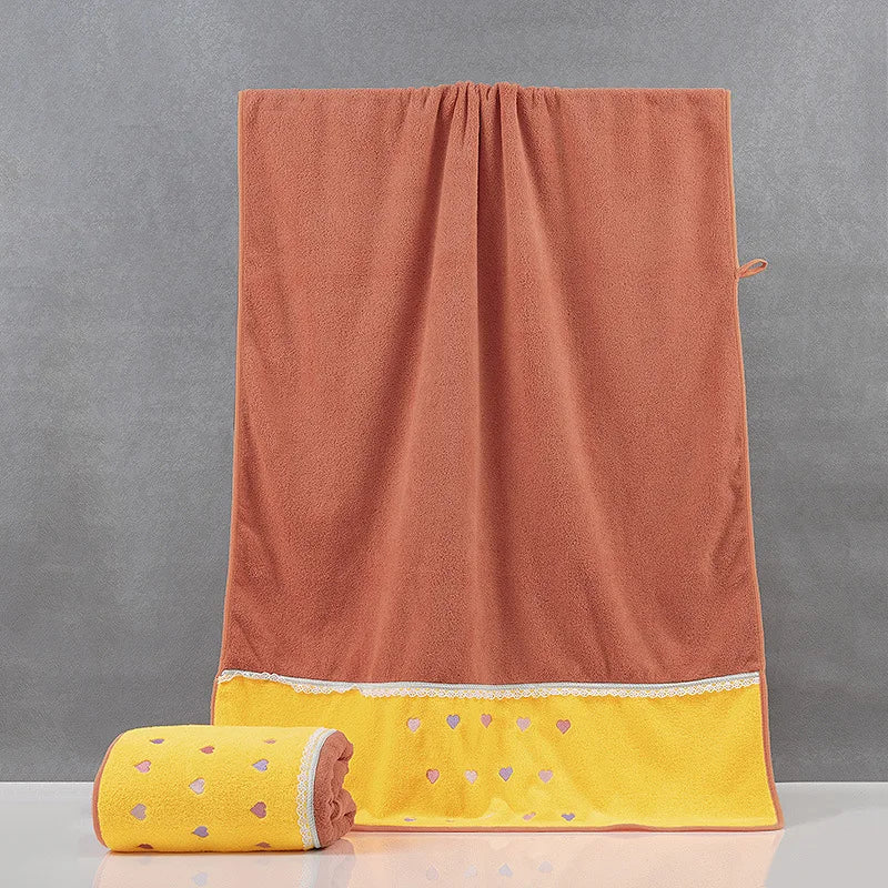 Serviette de bain en microfibre corail épaisse et absorbante avec cœur brodé