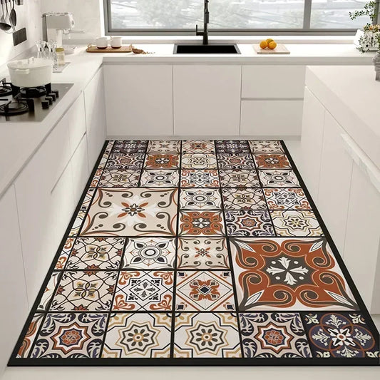 Tapis Cuisine Lavable En Cuir Pvc Amortissant Motif Carreaux Ciment Zelliges Terracotta