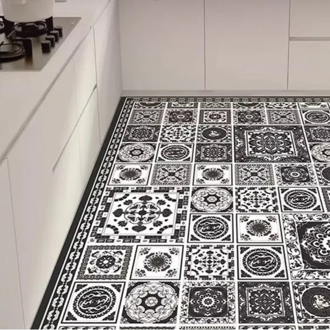 Tapis Cuisine Lavable Amortissant Motif Zellige Noir